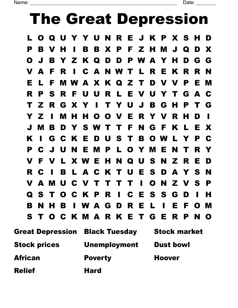 The Great Depression  Word Search