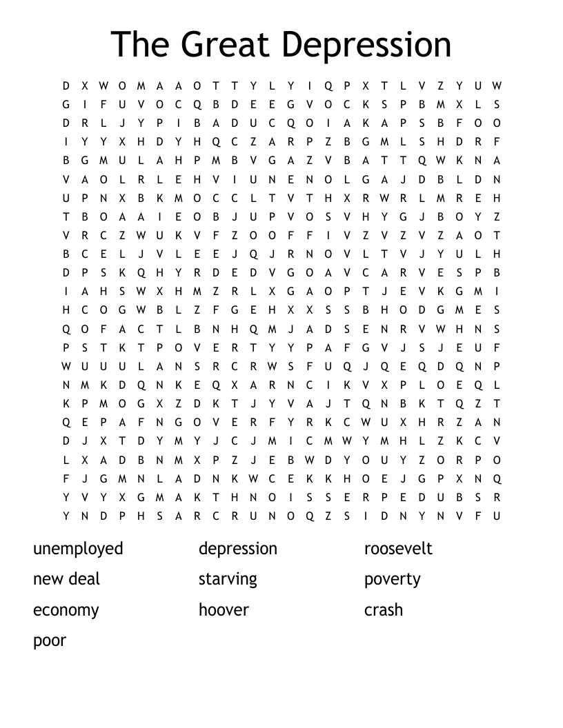 The Great Depression  Word Search
