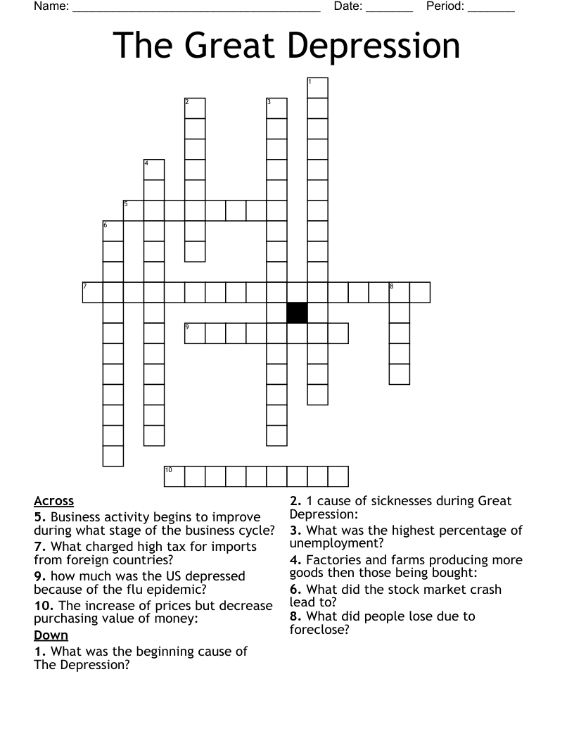 The Great Depression  Crossword