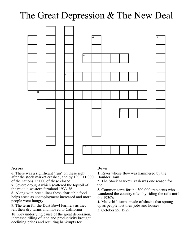 The Great Depression & The New Deal Crossword