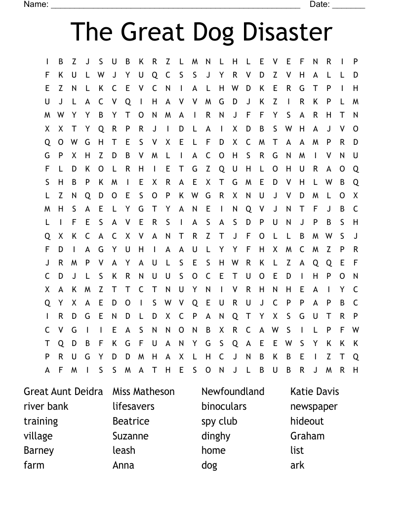 The Great Dog Disaster Word Search