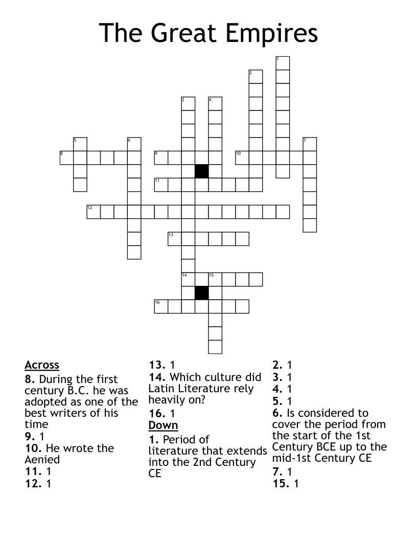 The Great Empires Crossword