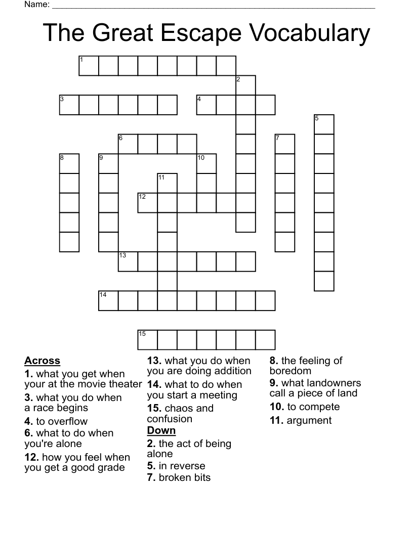 The Great Escape Vocabulary Crossword