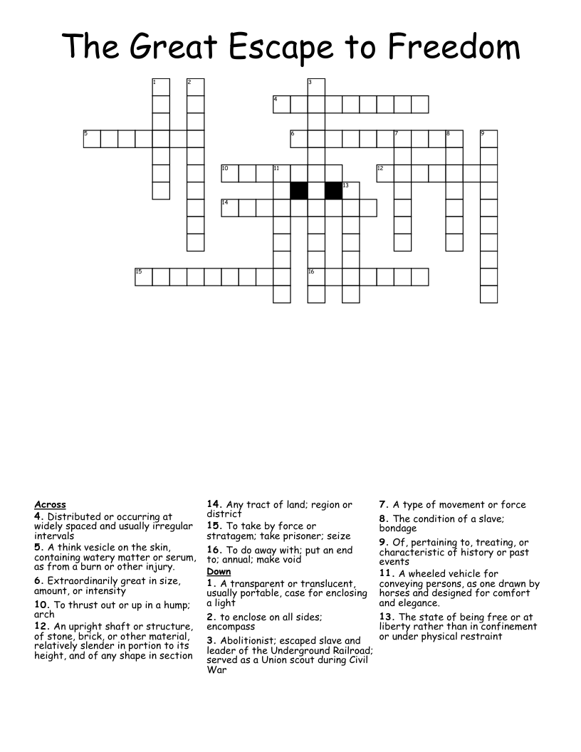 The Great Escape to Freedom Crossword