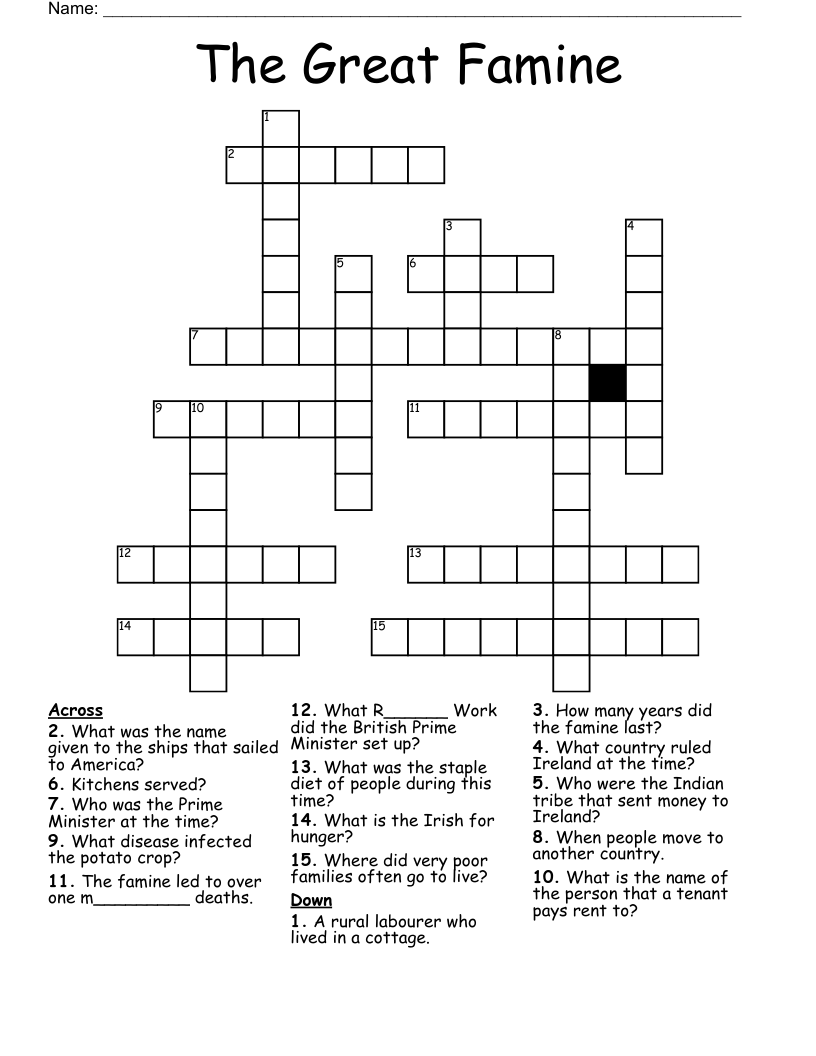 The Great Famine Crossword