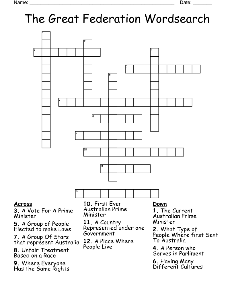 The Great Federation Wordsearch Crossword