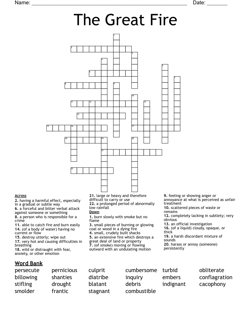 The Great Fire Crossword