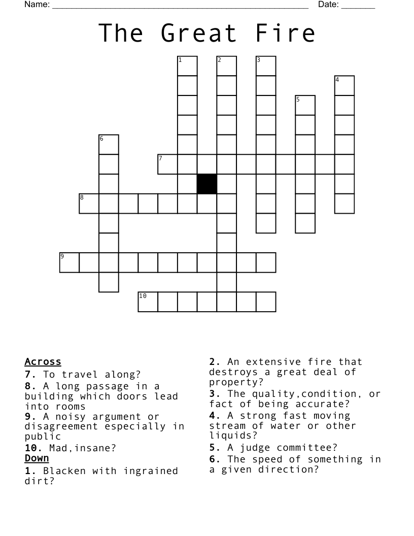 The Great Fire Crossword