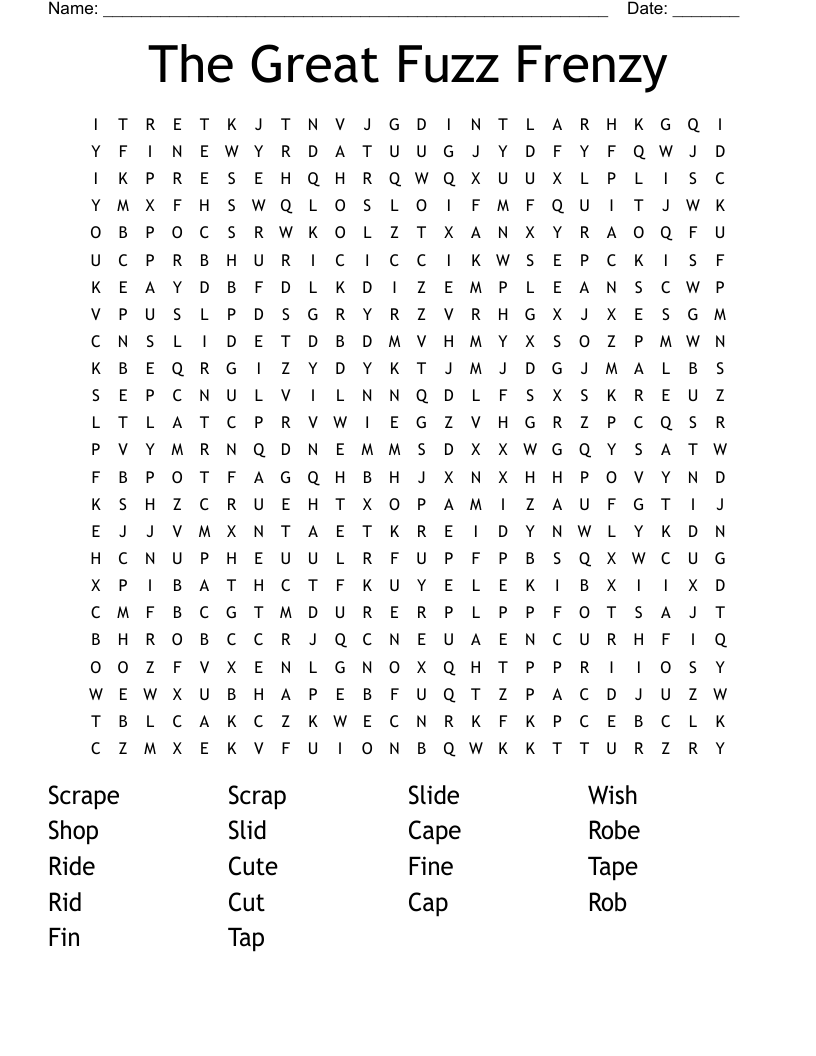 The Great Fuzz Frenzy Word Search