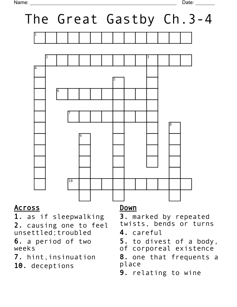 The Great Gastby Ch.3-4 Crossword