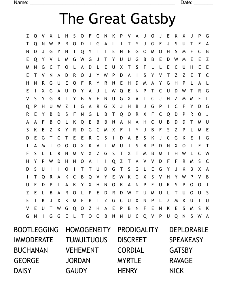 The Great Gatsby Word Search