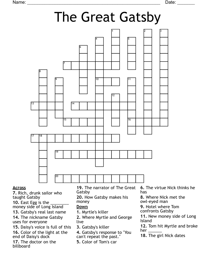 The Great Gatsby Crossword