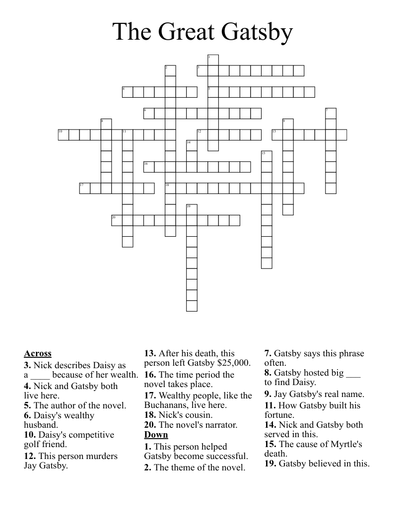 The Great Gatsby Crossword