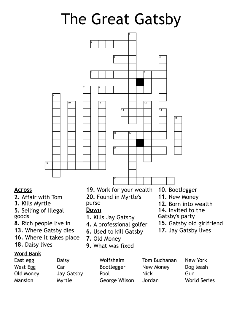 The Great Gatsby Crossword