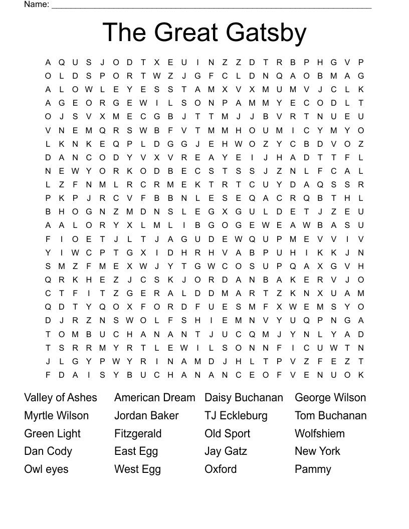 The Great Gatsby Word Search