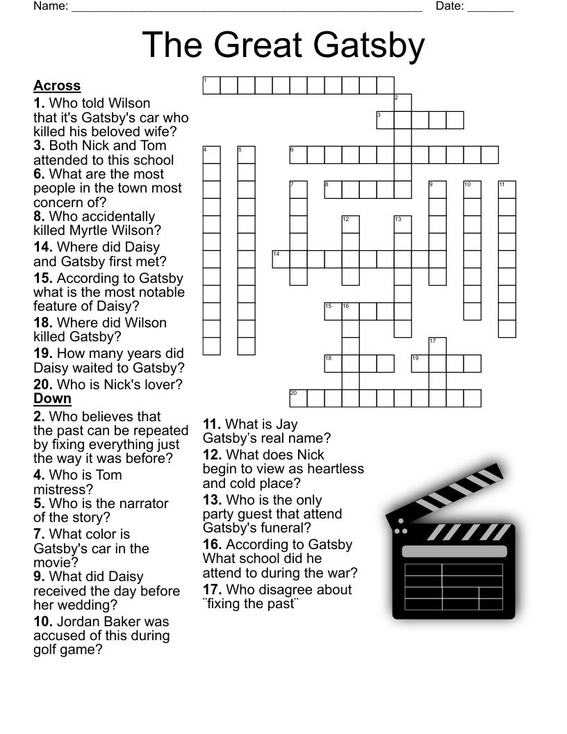 The Great Gatsby Crossword