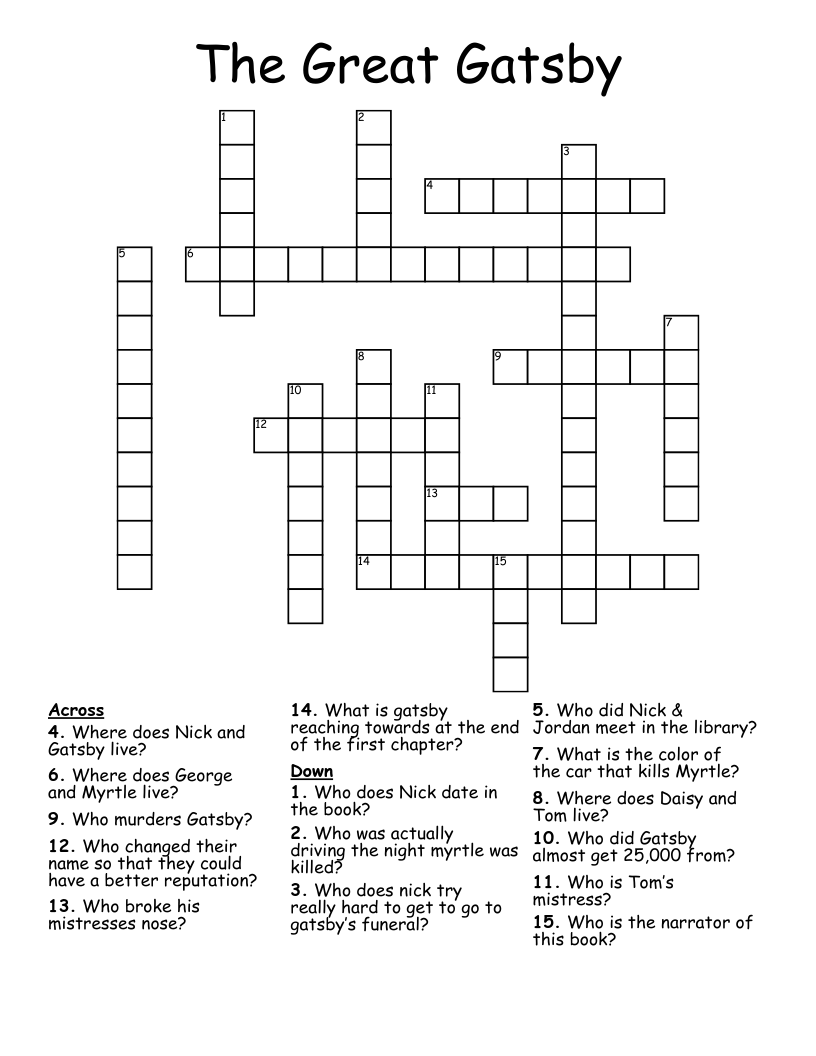 The Great Gatsby Crossword