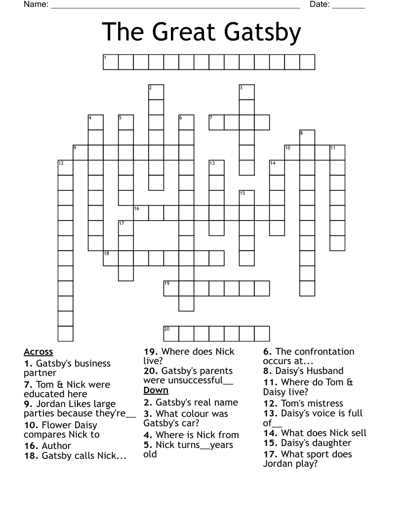The Great Gatsby Crossword