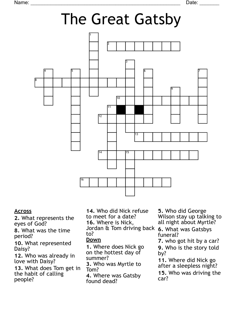 The Great Gatsby Crossword
