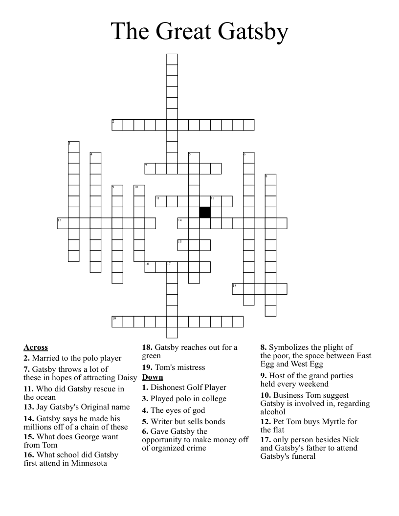 The Great Gatsby Crossword