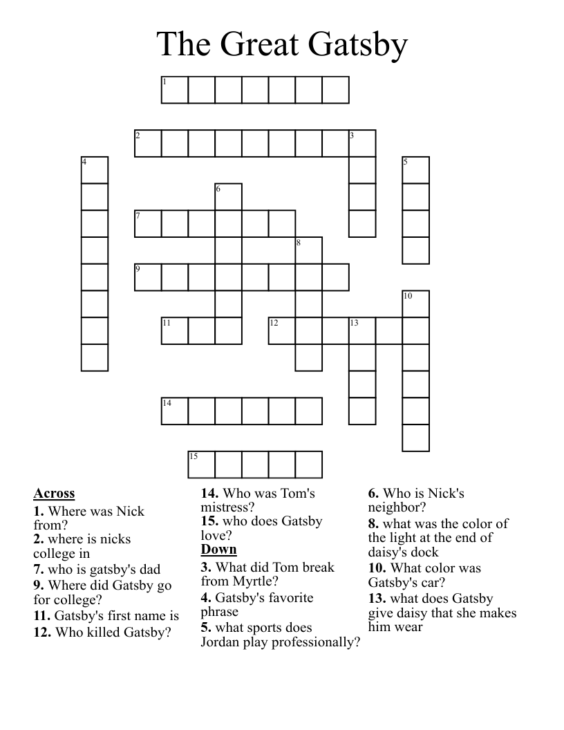 The Great Gatsby Crossword