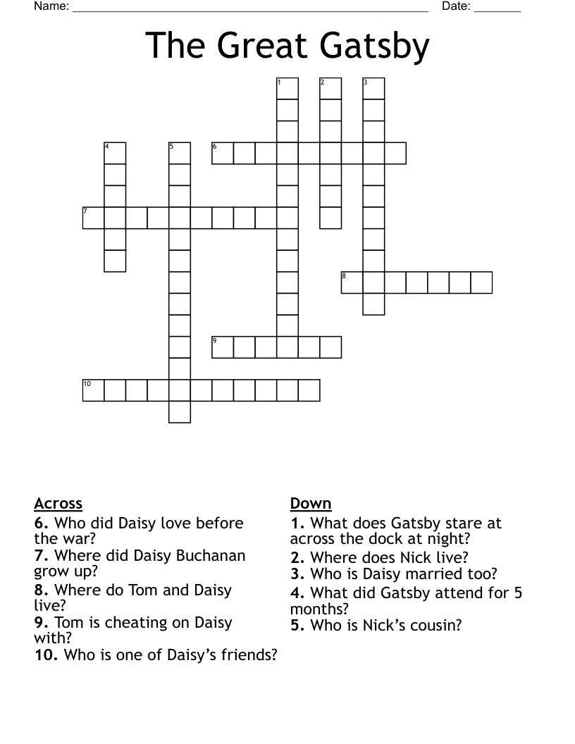 The Great Gatsby Crossword