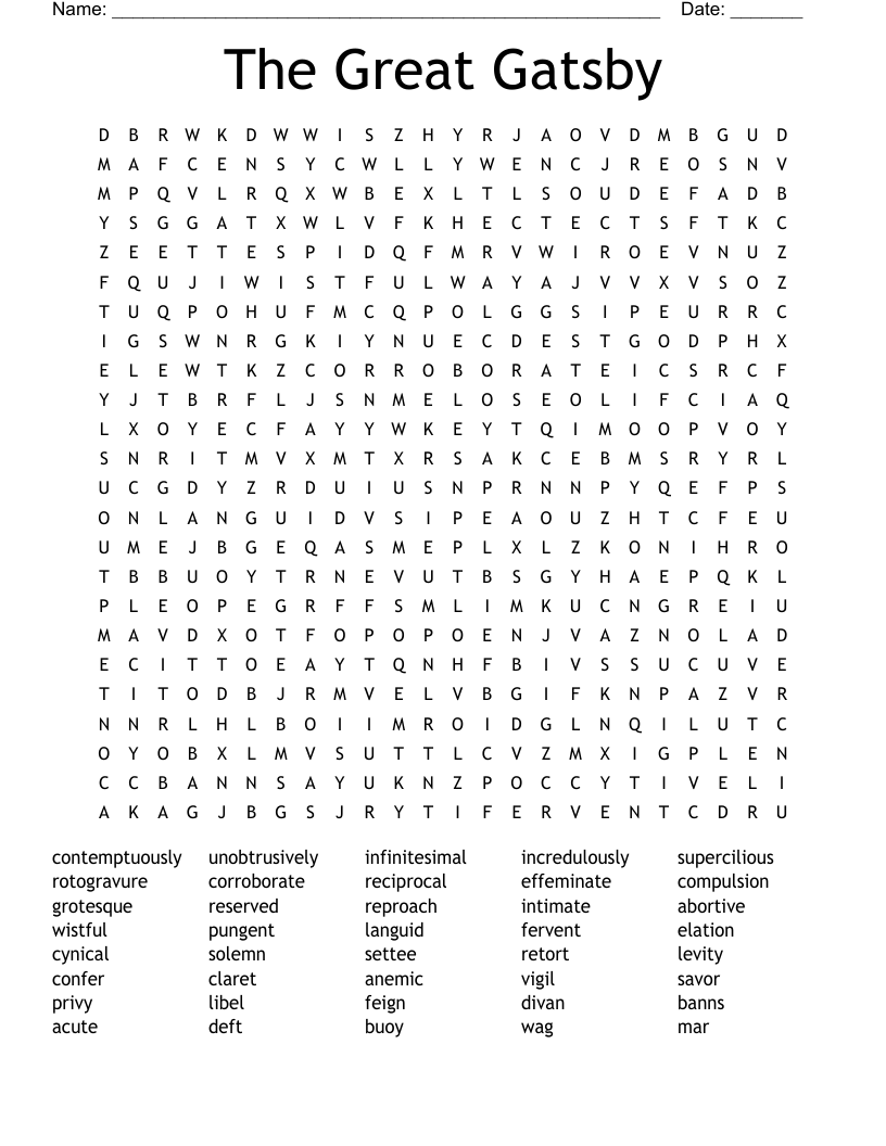 The Great Gatsby Word Search