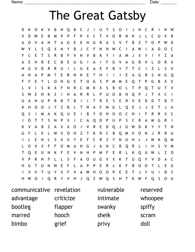 The Great Gatsby Word Search