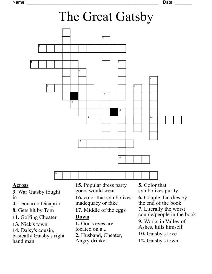 The Great Gatsby Crossword