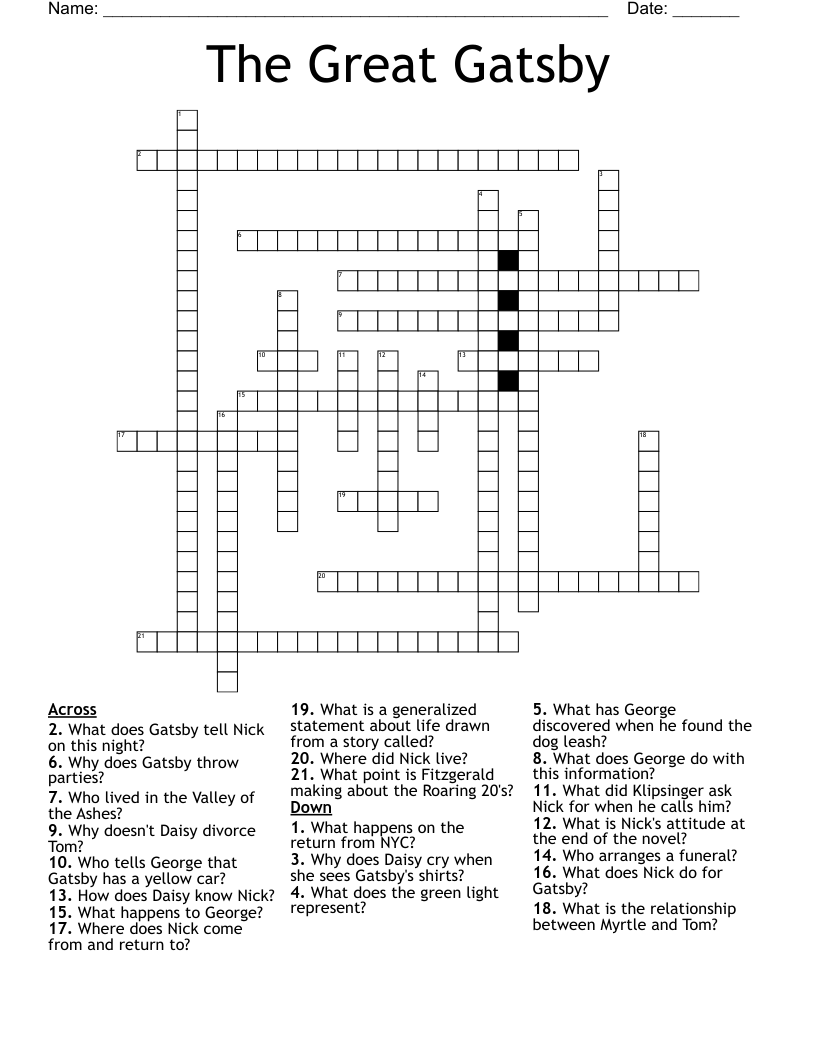 The Great Gatsby Crossword
