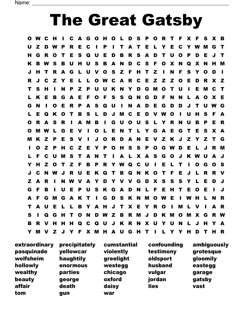 The Great Gatsby Word Search