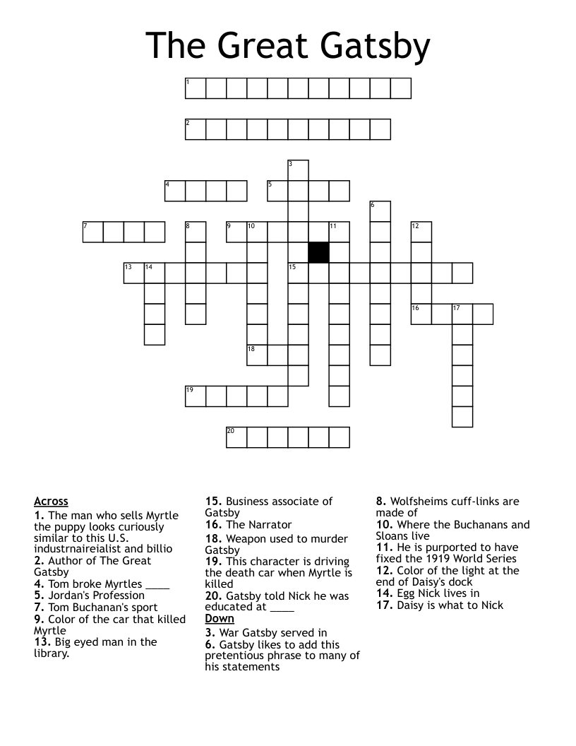 The Great Gatsby Crossword