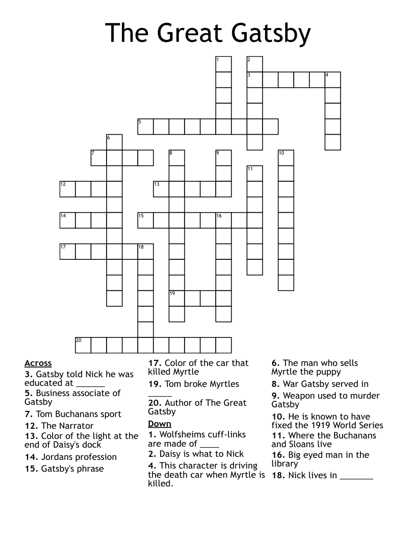 The Great Gatsby Crossword