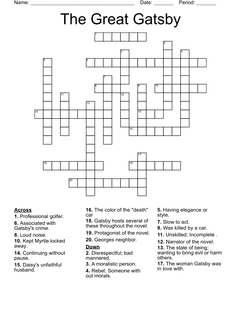 The Great Gatsby Crossword