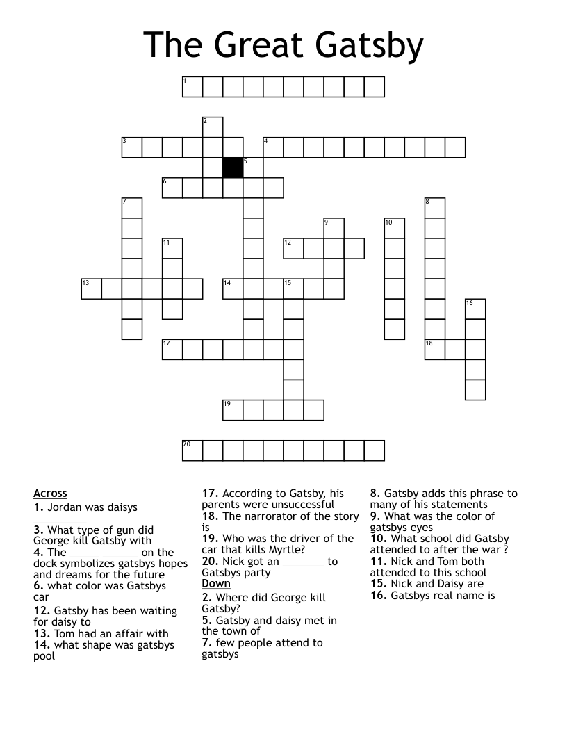 The Great Gatsby Crossword