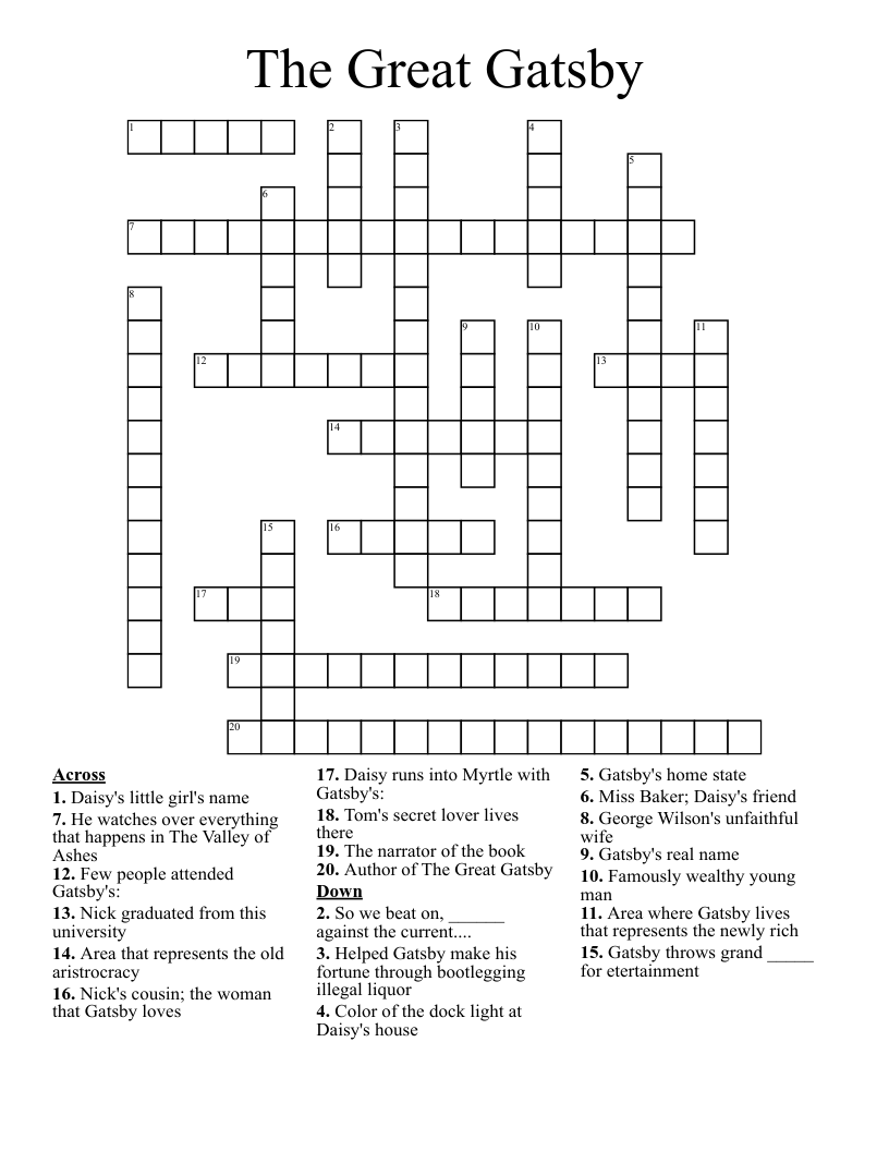 The Great Gatsby Crossword