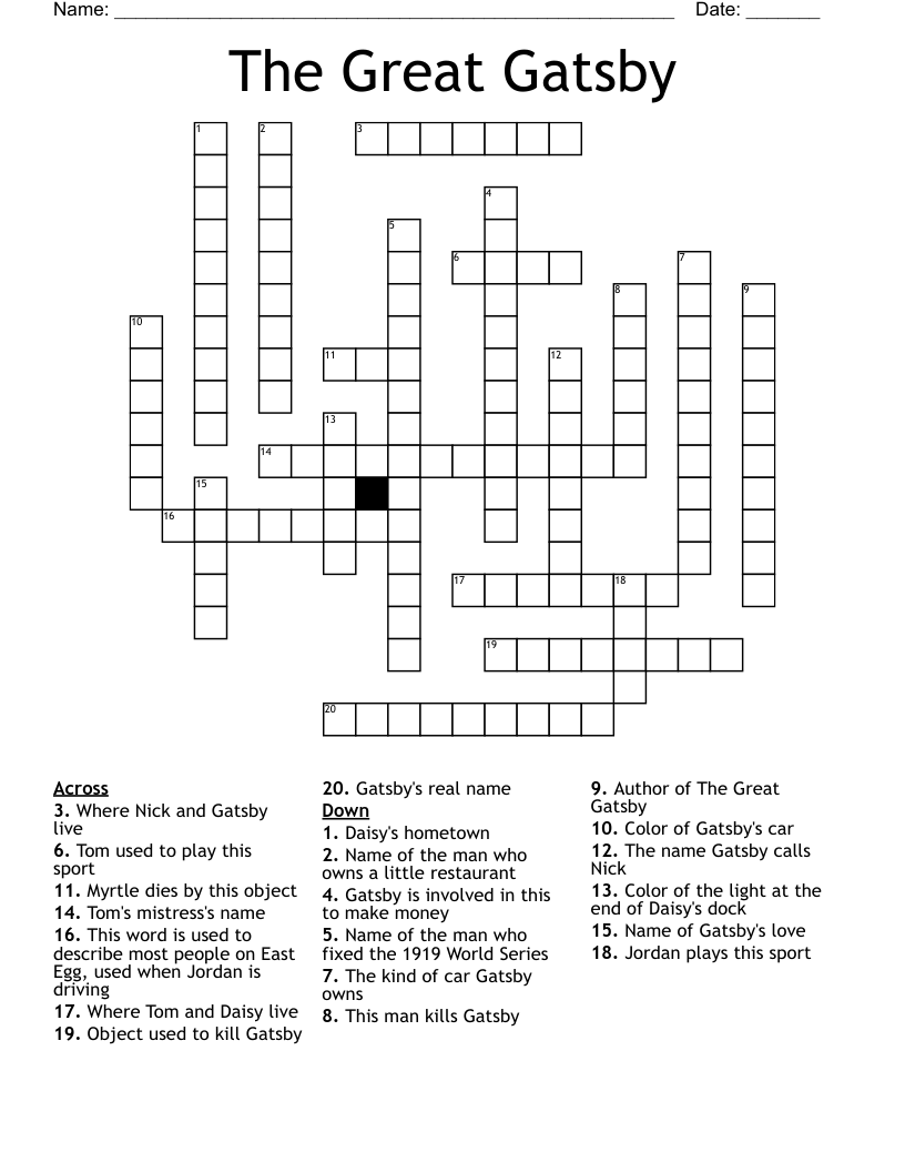 The Great Gatsby Crossword