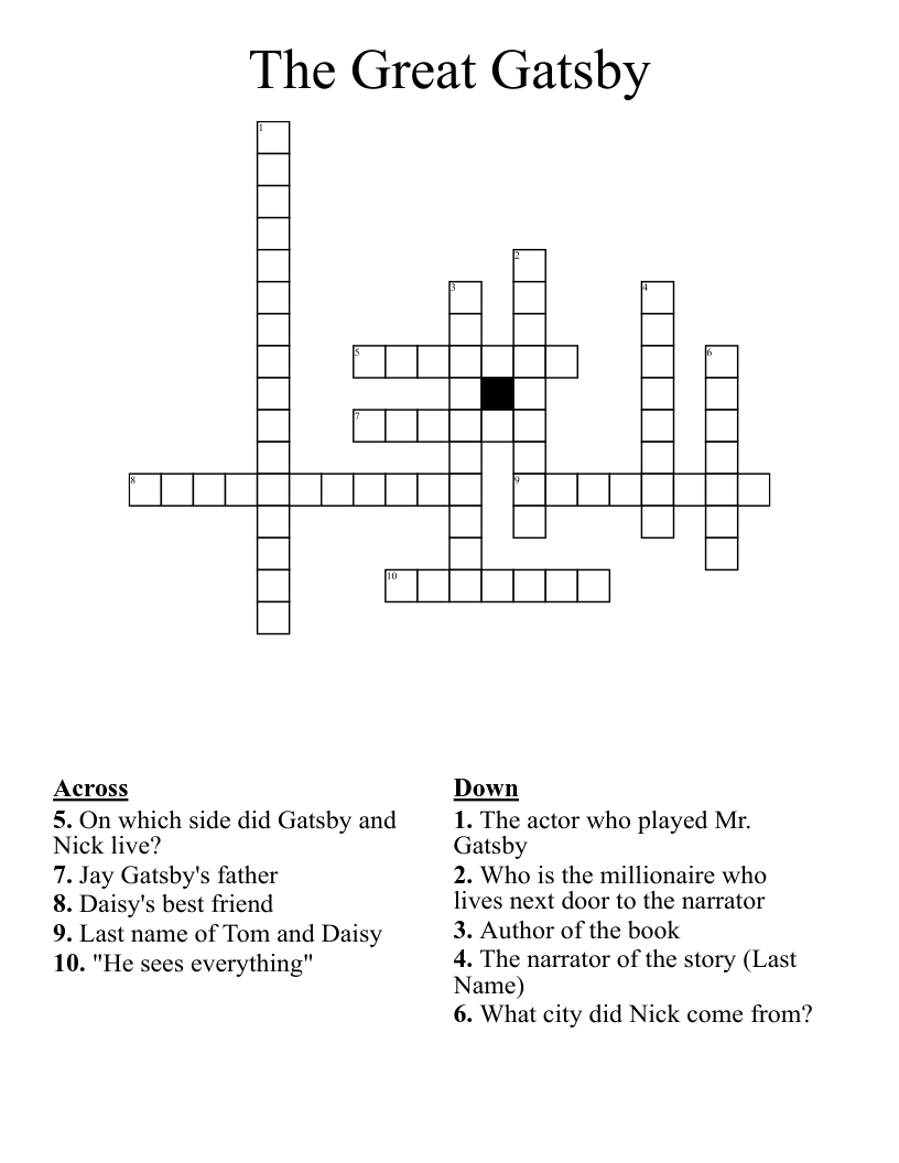 The Great Gatsby Crossword