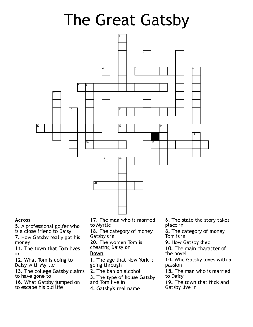 The Great Gatsby Crossword