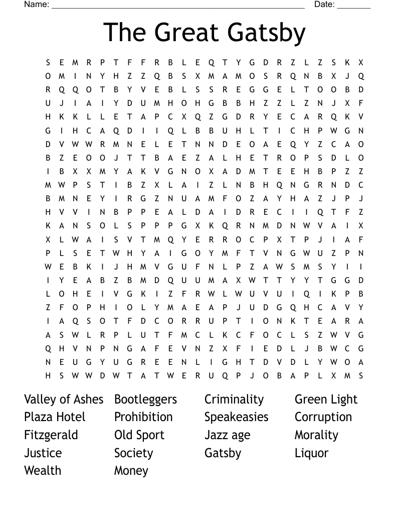 The Great Gatsby Word Search