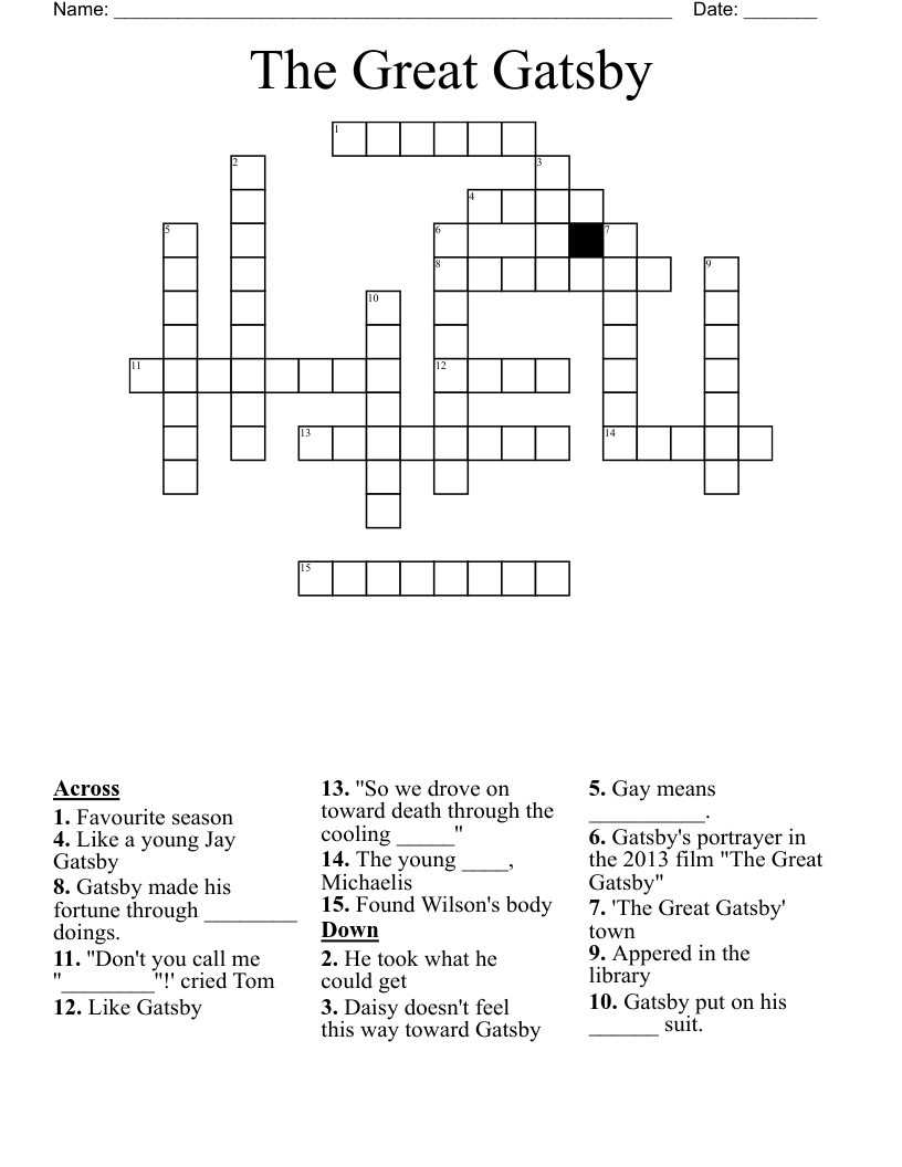The Great Gatsby Crossword