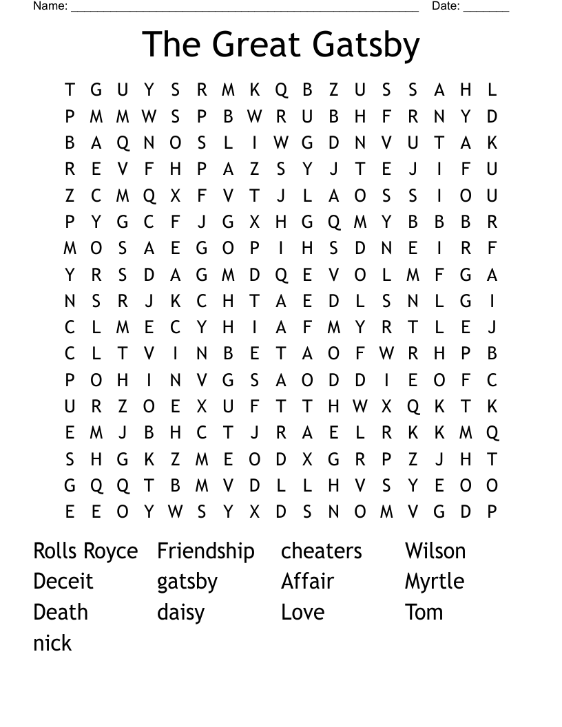 The Great Gatsby Word Search