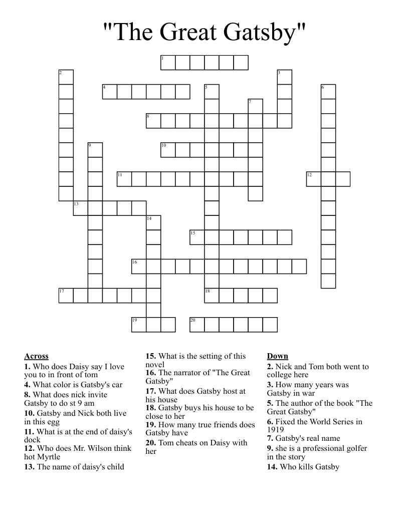 "The Great Gatsby" Crossword