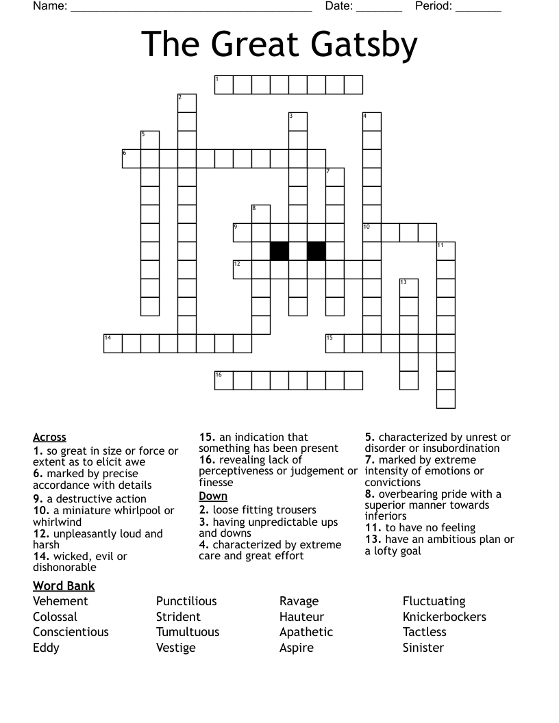 The Great Gatsby Crossword