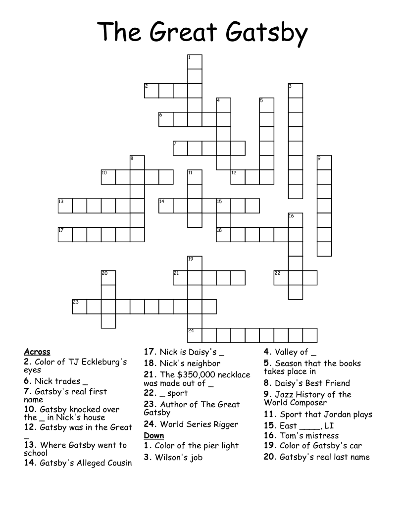 The Great Gatsby Crossword