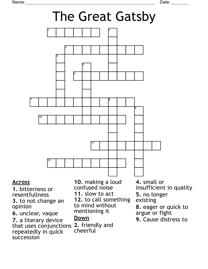 The Great Gatsby Crossword
