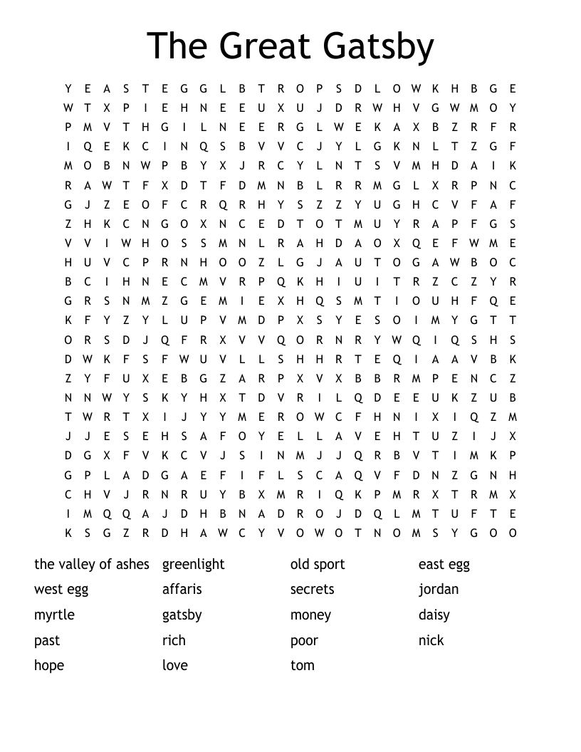 The Great Gatsby Word Search