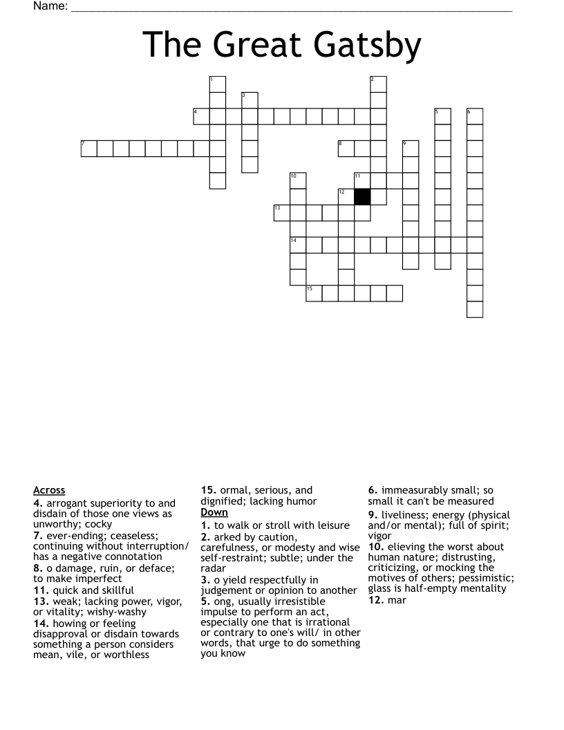 The Great Gatsby Crossword