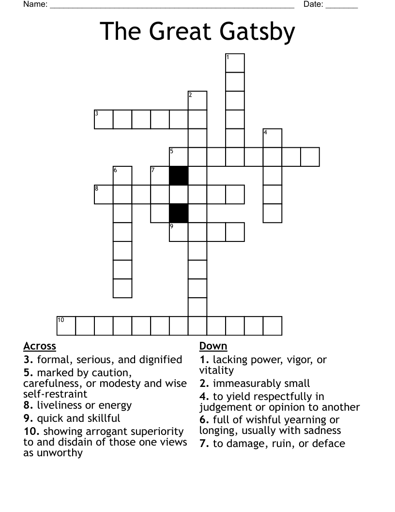 The Great Gatsby Crossword