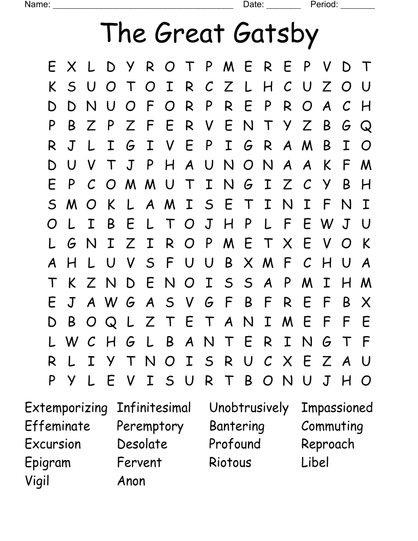 The Great Gatsby Word Search